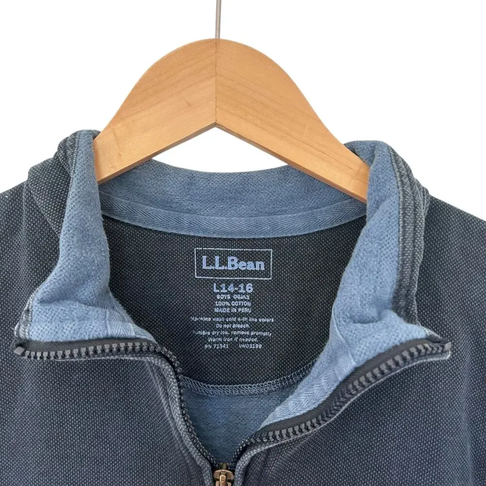 LL Bean Blue Quarter Zip Sweater Sz L 14-16 Boys